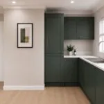 Hunter green kitchen with sink area at Petrella Place bungalow, The Heckington.