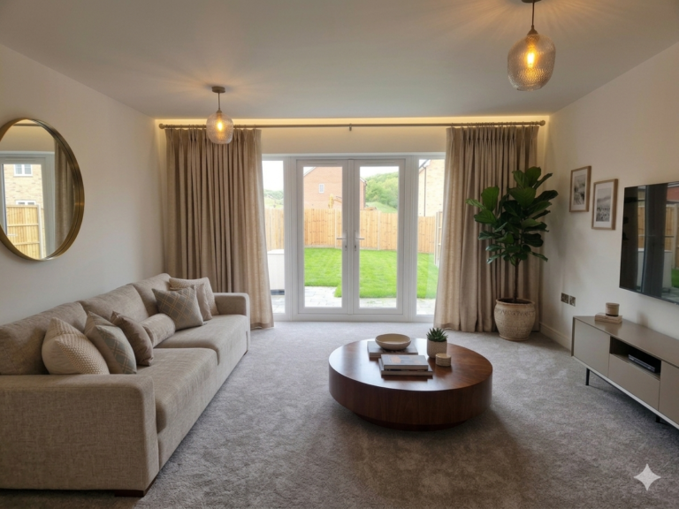 Ruskington 2 bedroom semi driveway Plot 48 living room CGI