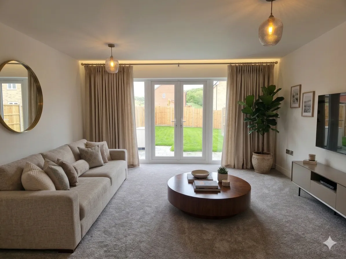 Ruskington 2 bedroom semi driveway Plot 48 living room CGI