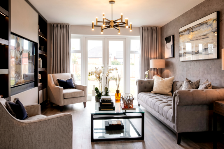 CGI of a living room in a typical 4 bedroom Lafford New Homes property at The Orchards, Greylees.